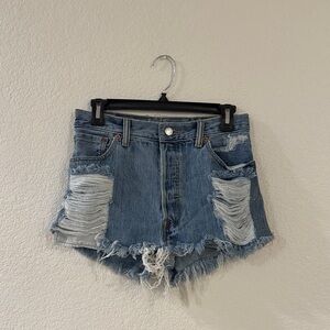 Levi's Blue Distressed Jean Shorts